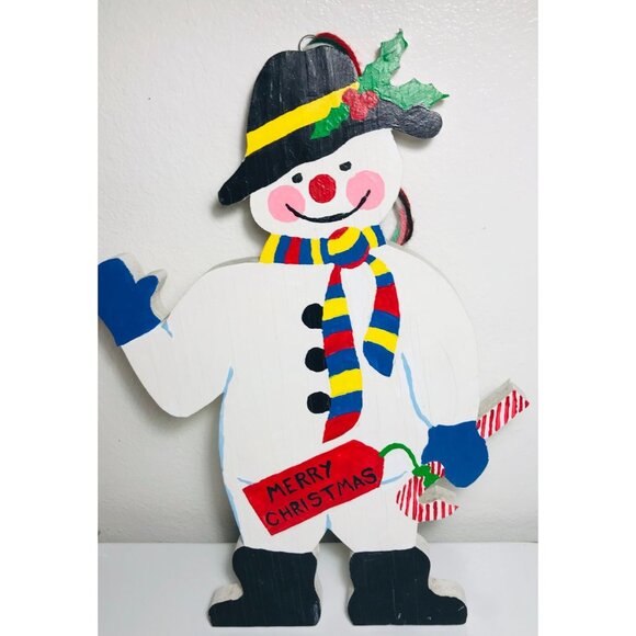 Handmade Snowman Wood Cut Out Christmas Decor Wooden Wall Hanging Holidays - Picture 6 of 6